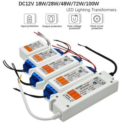 12 volt led drivers Power Supply 18W 28W 48W 72W 100W AC 110V 220V to 12V DC Lighting Transformer Adapter for LED Strip CCTV